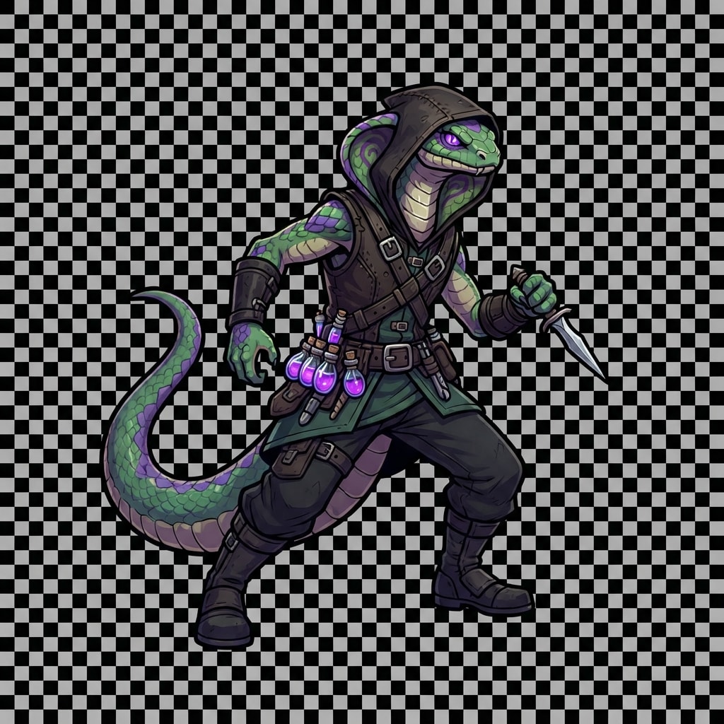 Image: Single game character sprite cutout of a bipedal a