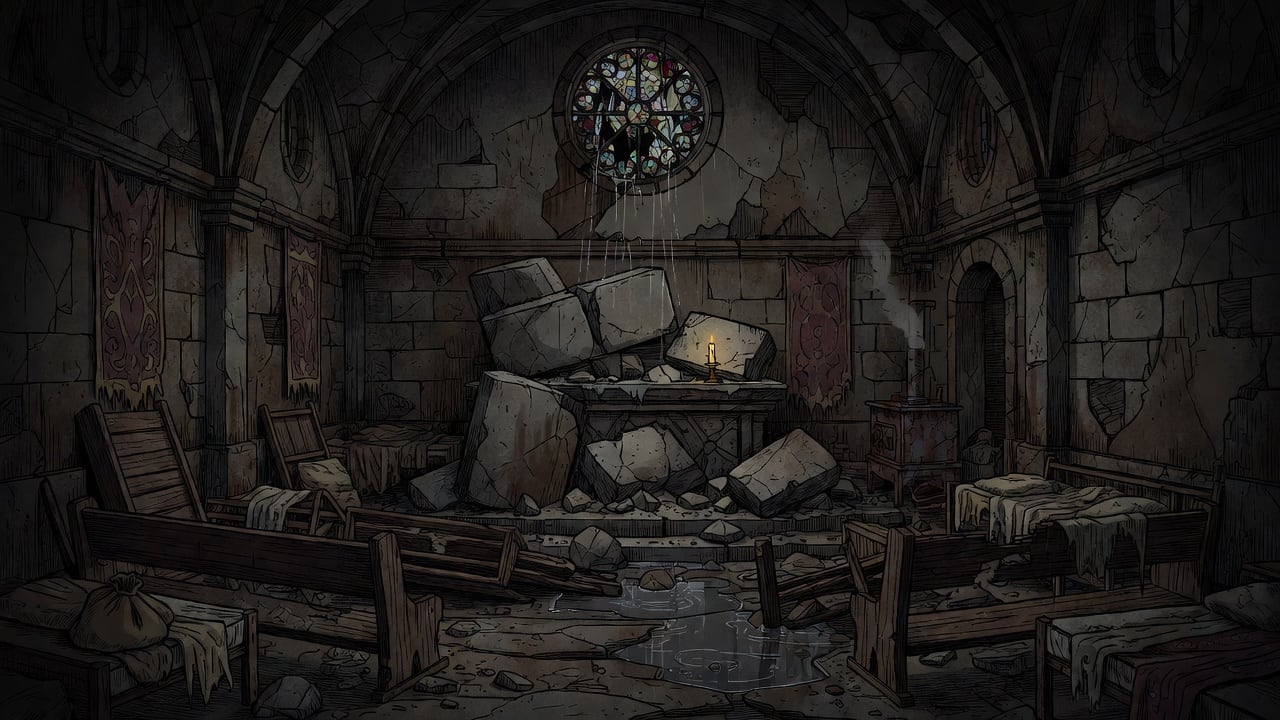 Ruined cathedral sanctuary background
