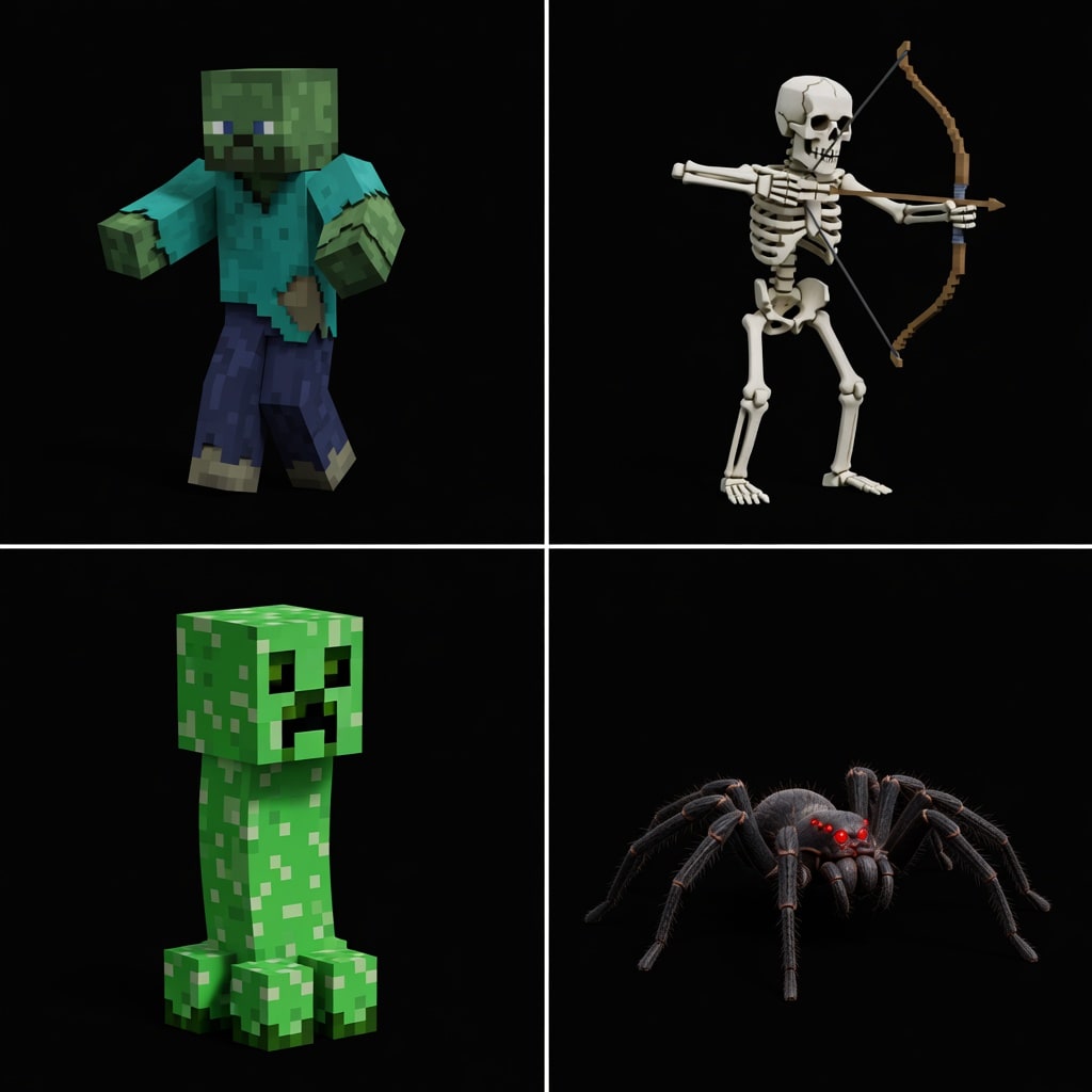 Minecraft Mob Sprites - Zombie Skeleton Creeper Spider