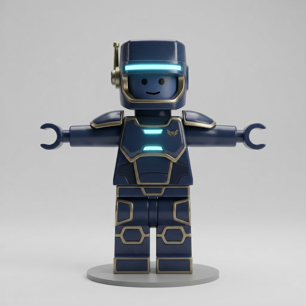 Image: A stylized LEGO-minifigure-style blocky soldier ch