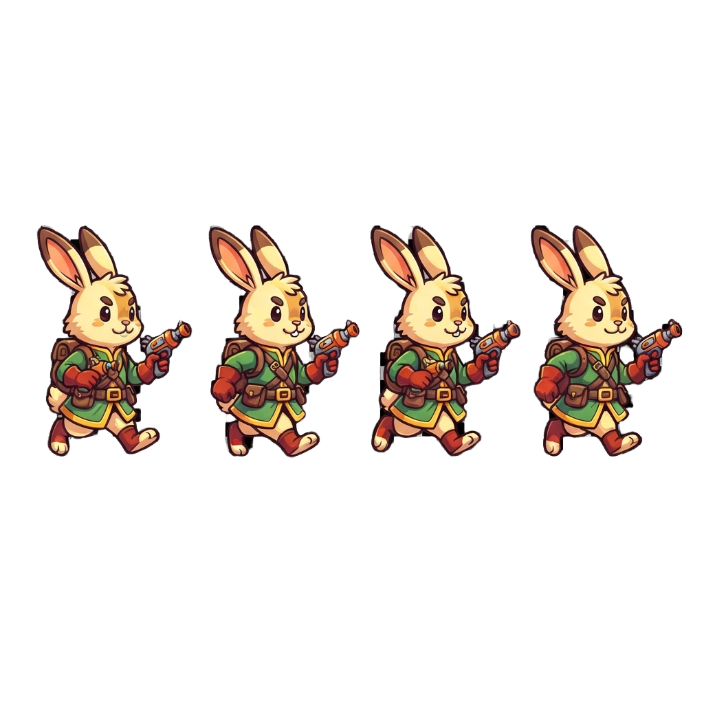 Image: horizontal sprite sheet of cute cartoon rabbit adv