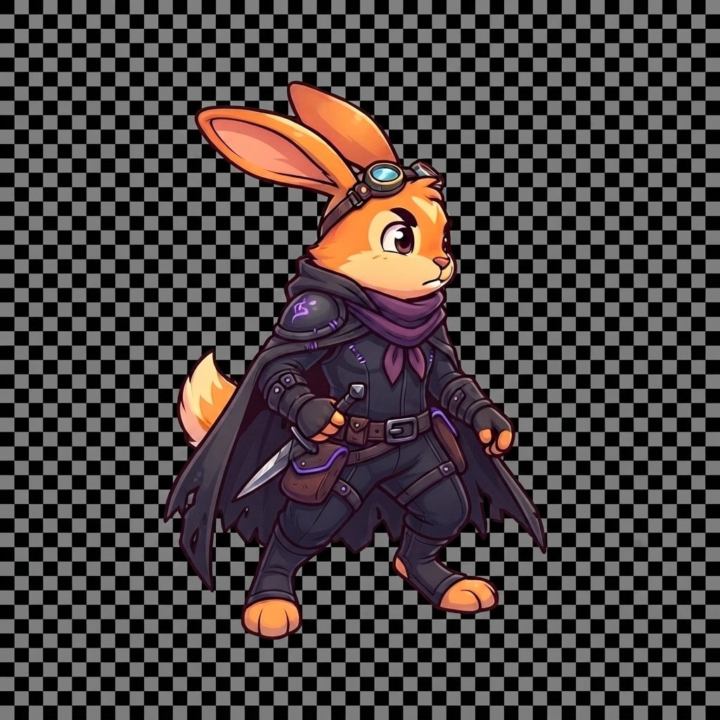Image: Same shadow rogue rabbit as reference. Walk FRAME