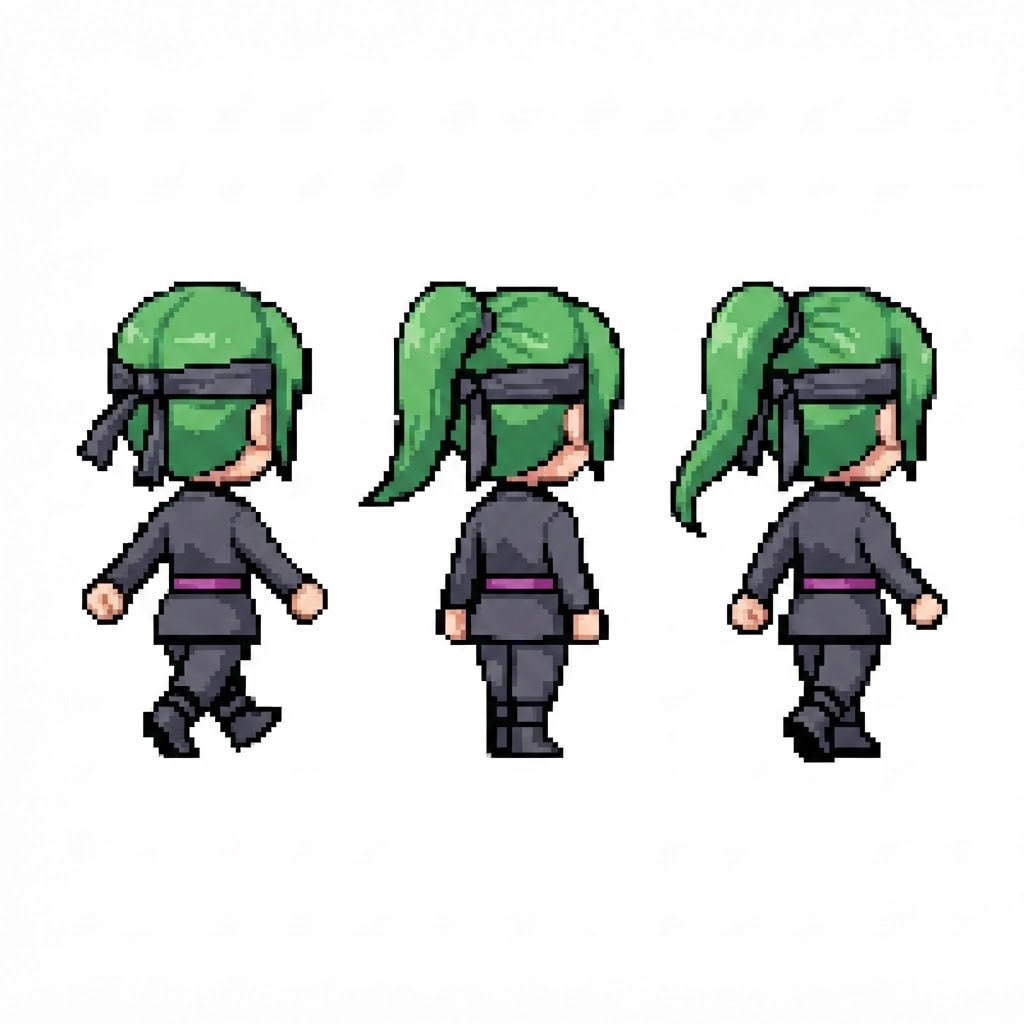 Image: Pixel-art walk-cycle sprite sheet ROW: exactly 3 s