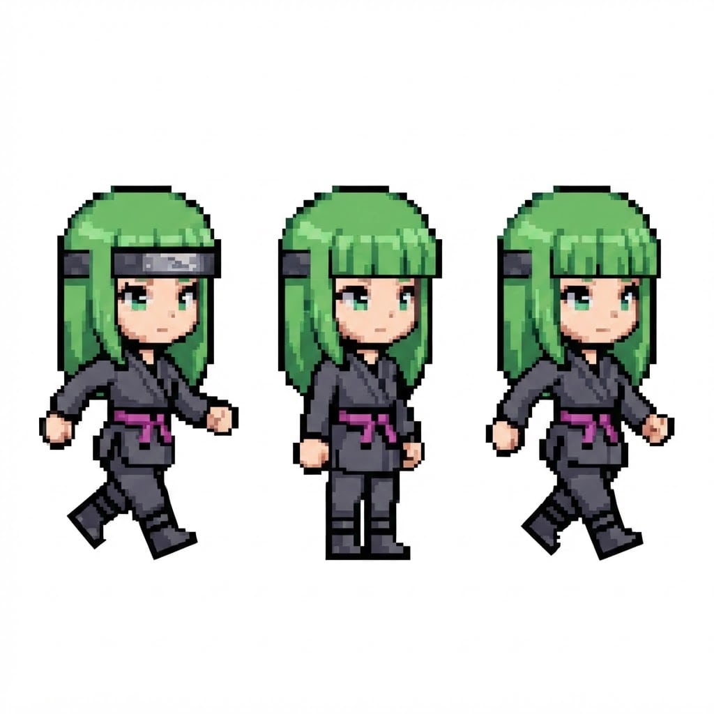 Image: Pixel-art walk-cycle sprite sheet row, 3 frames.