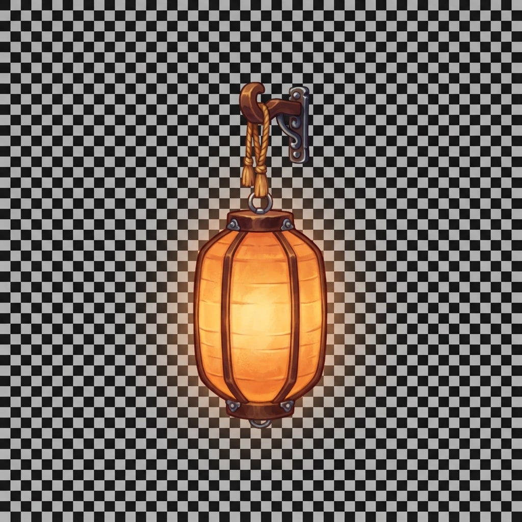 Image: Game prop sprite: hanging paper lantern with warm