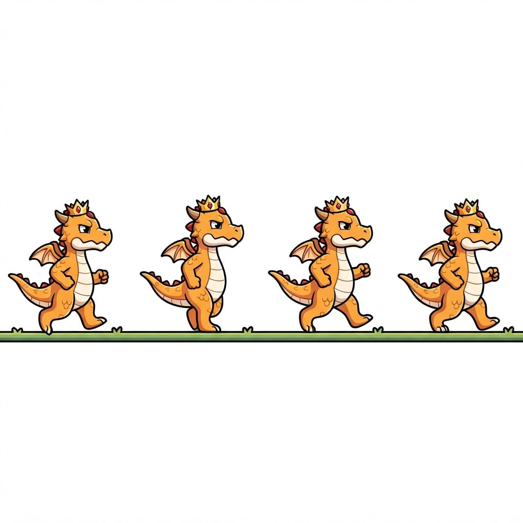 Image: Square 1024x1024 sprite sheet, EXACTLY 4 equal ver