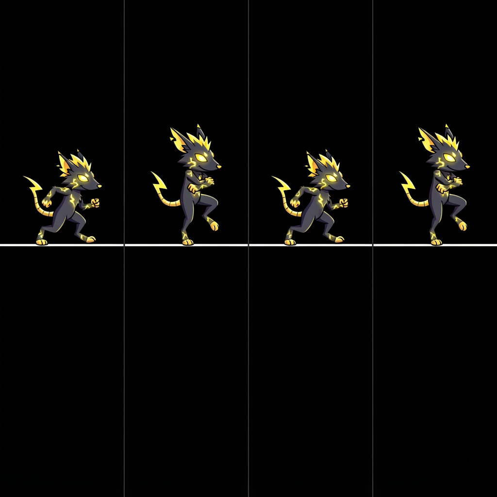 Image: Square 1024x1024 sprite sheet, EXACTLY 4 equal ver