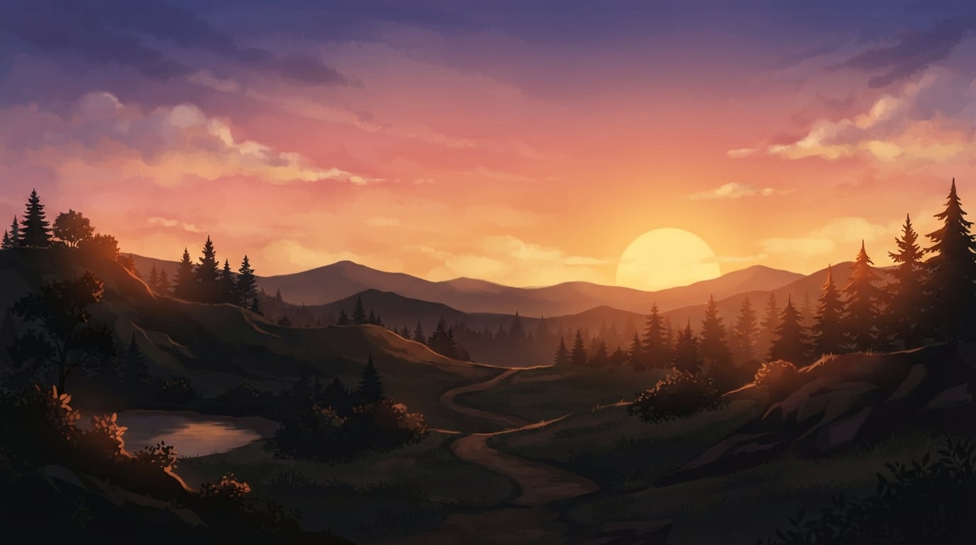 Anime Sunset Landscape Background