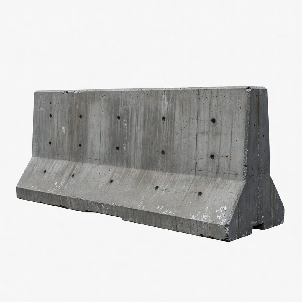 Realistic 3D rendered concrete Jersey barrier,