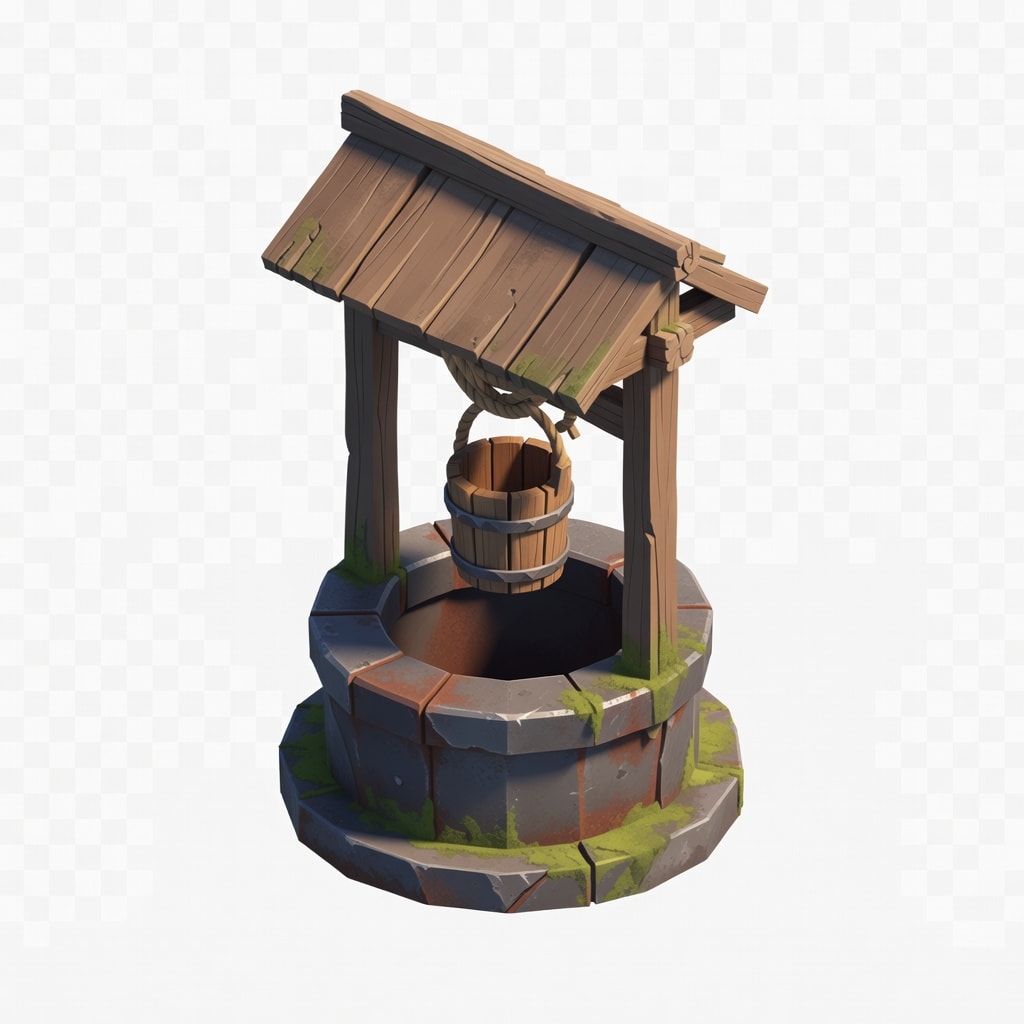 3D isometric low-poly medieval iron well