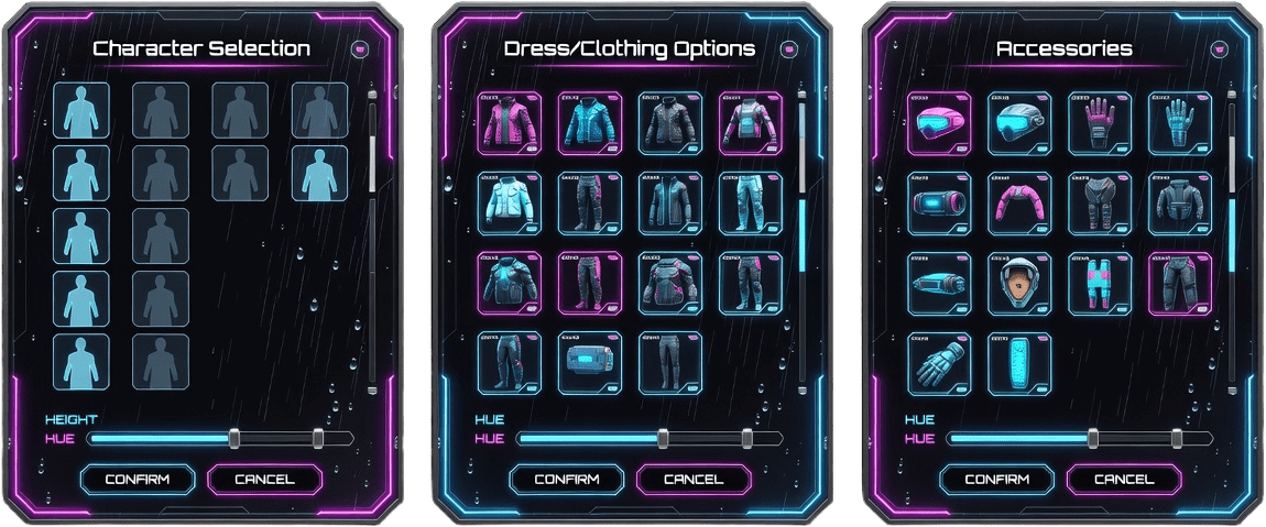Cyberpunk UI Panels - Character Customization