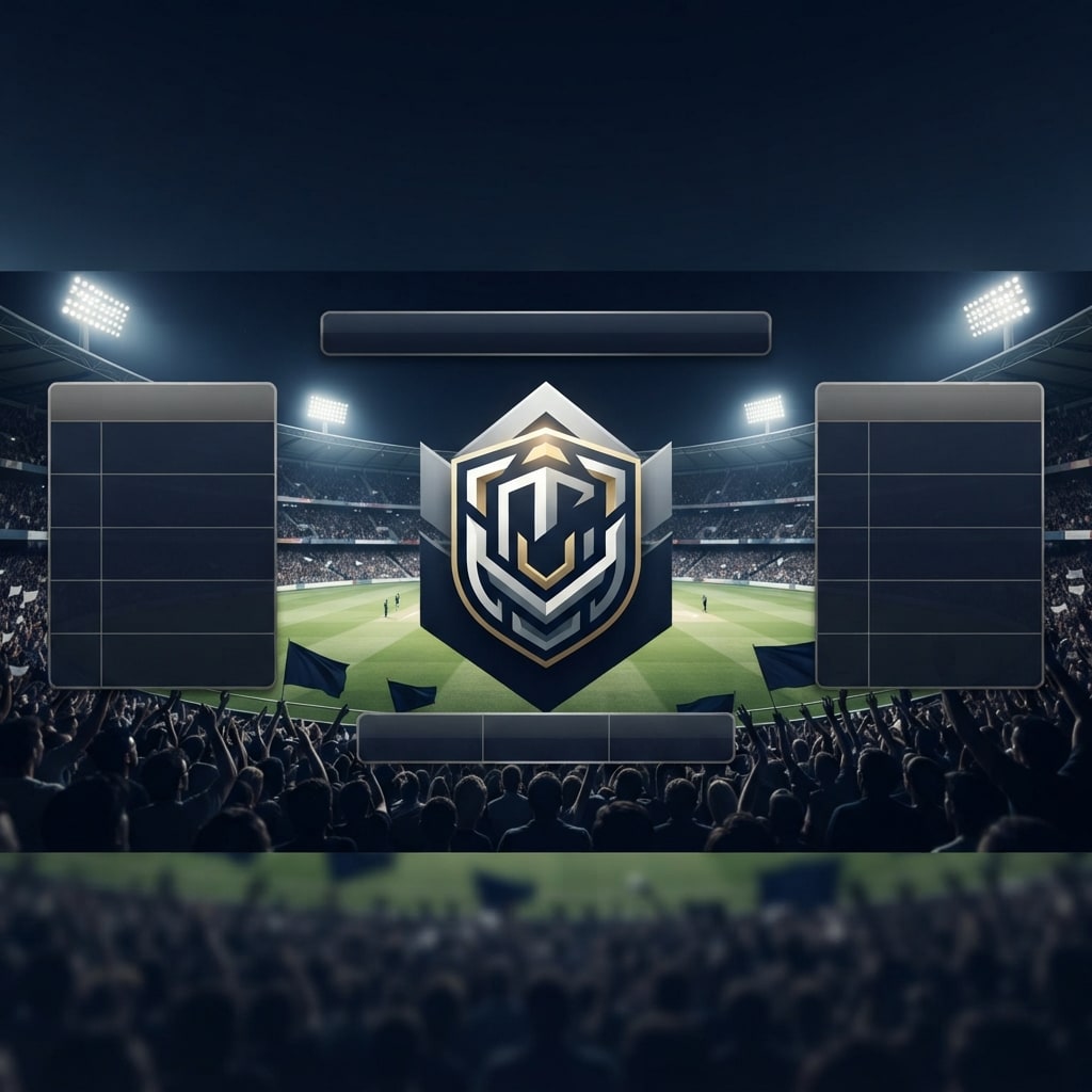 Image: Premium broadcast graphic for a fictional cricket