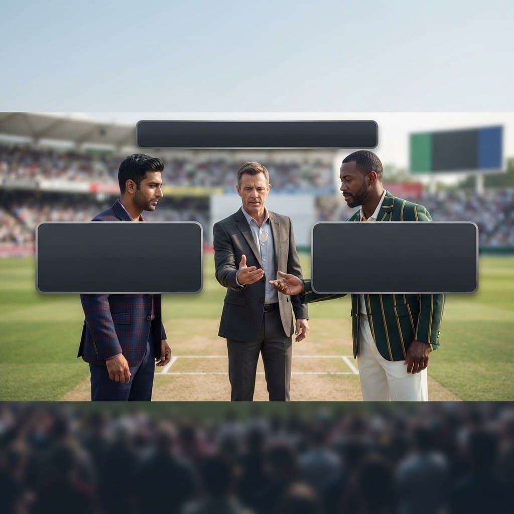 Image: Premium broadcast graphic for a fictional cricket