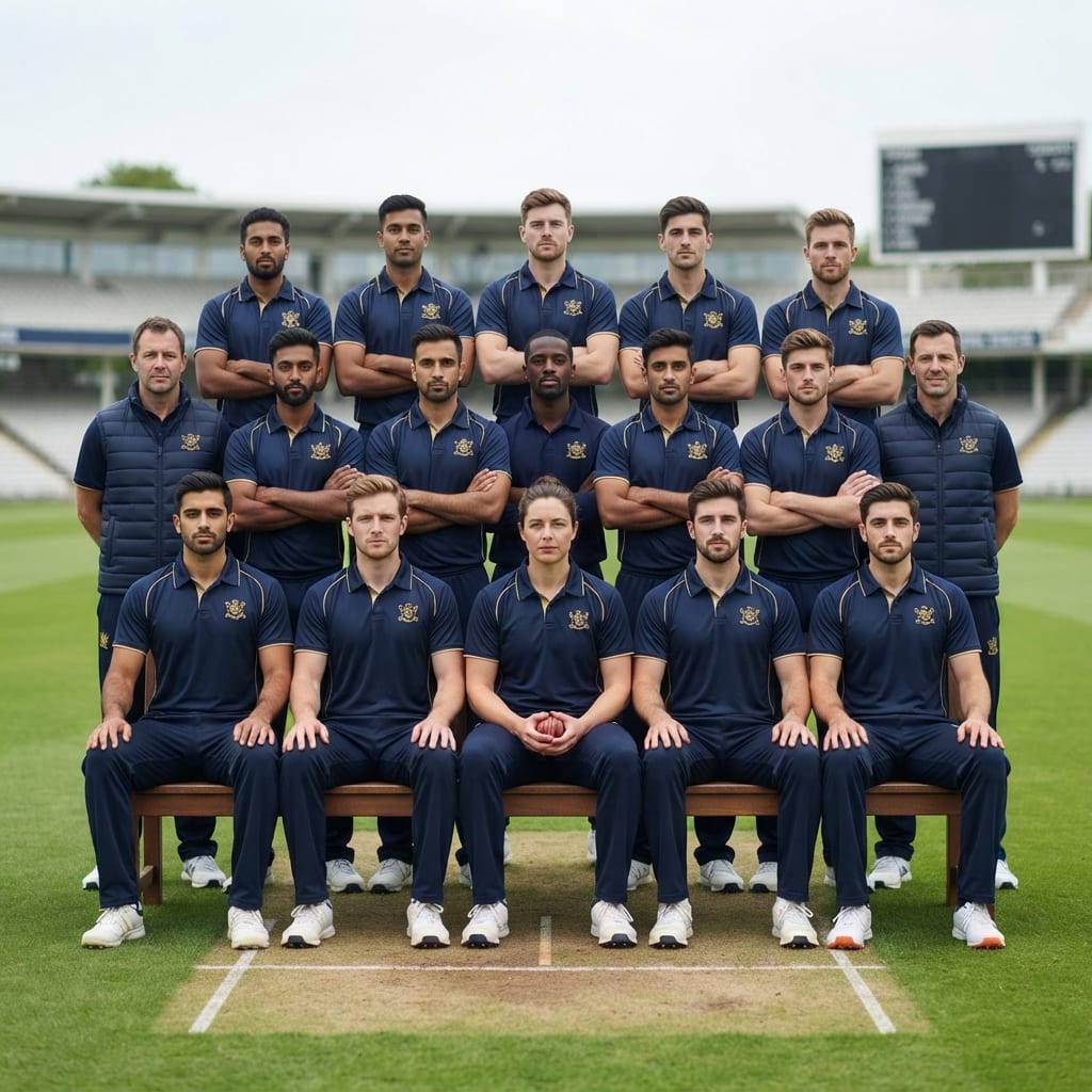 Image: An OFFICIAL TEAM PHOTOGRAPH of a fictional cricket