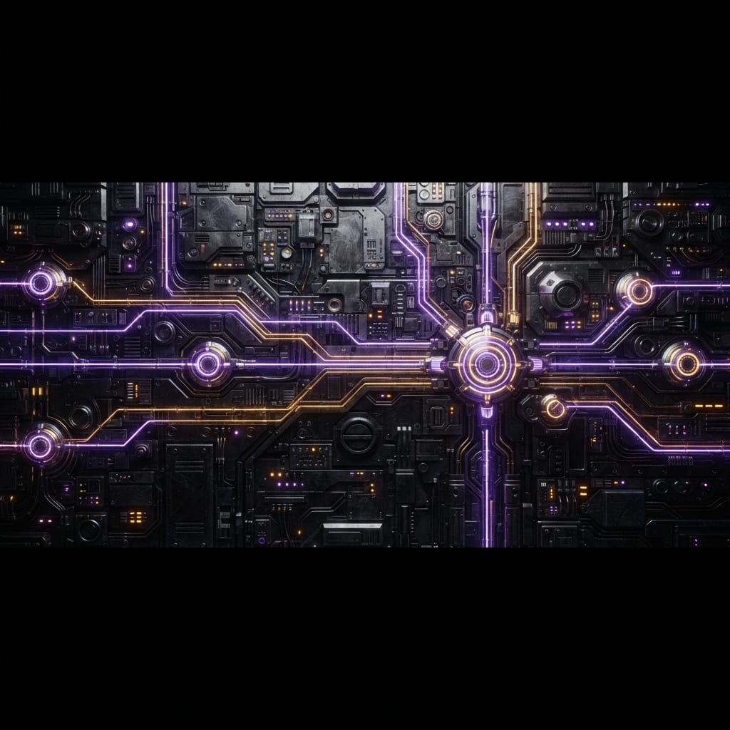 Image: Extreme wide-format sci-fi control panel backgroun