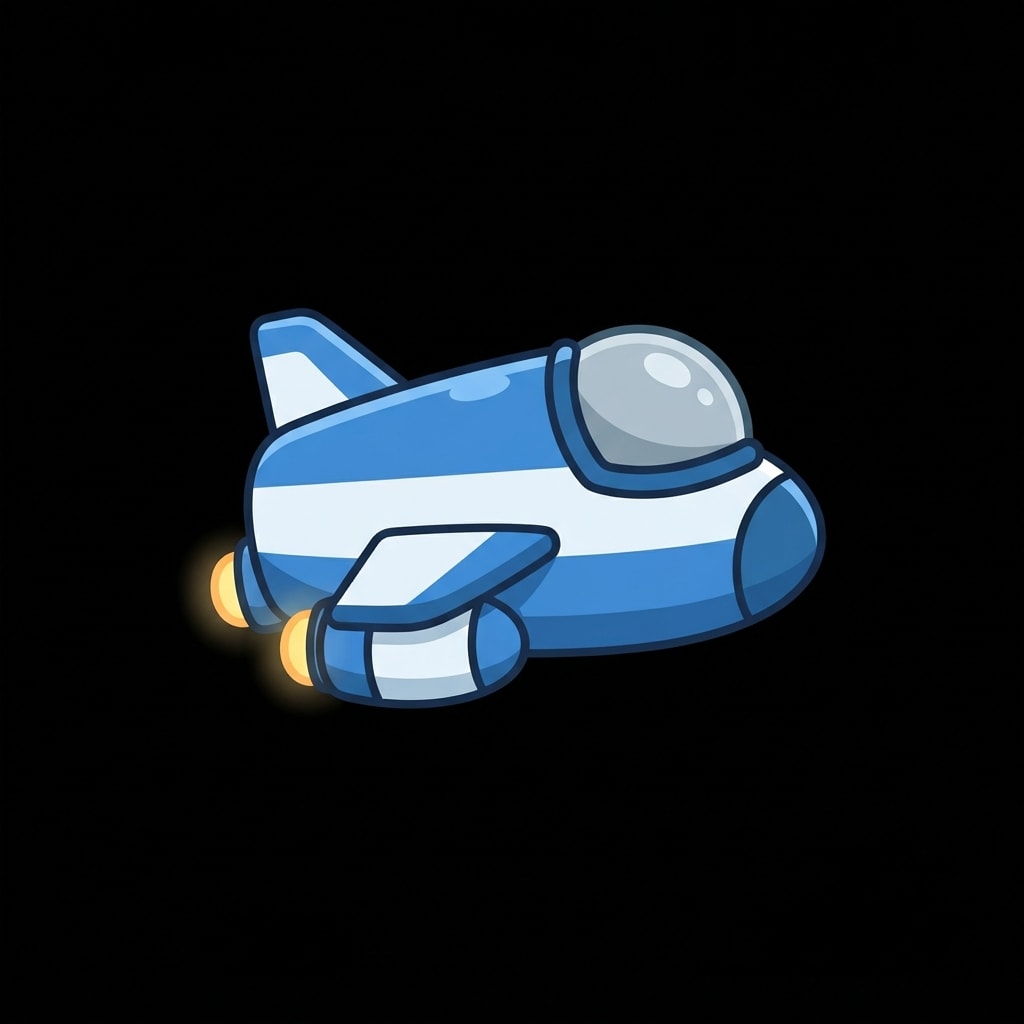 Image: A small cute cartoon spaceship shuttle, side view,