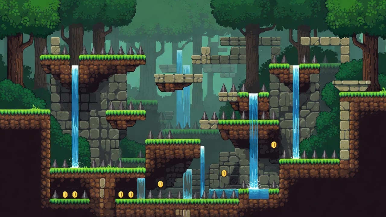 Pixel Platformer Forest Ruins Map