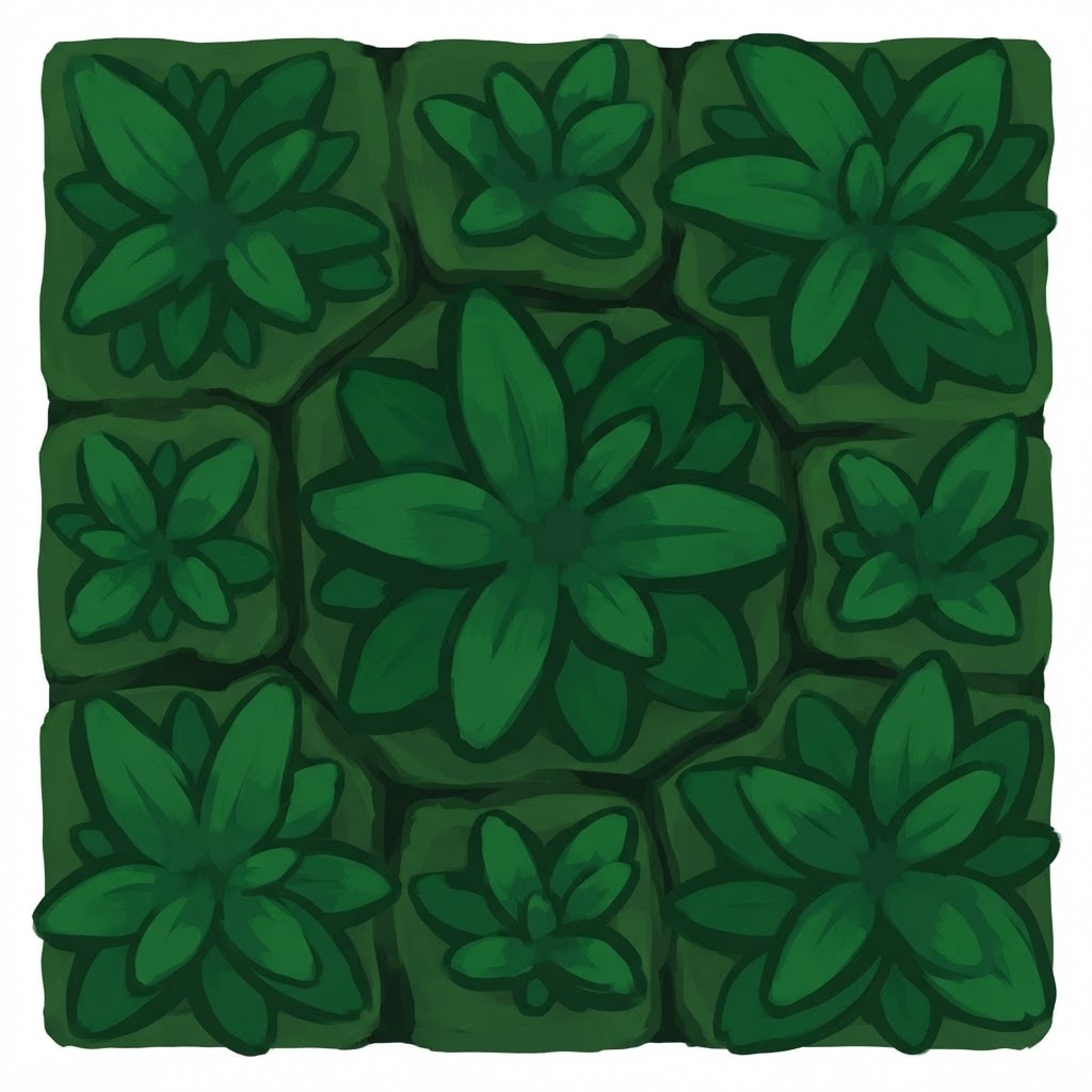 Image: Top-down flat surface texture of stylized grass fo
