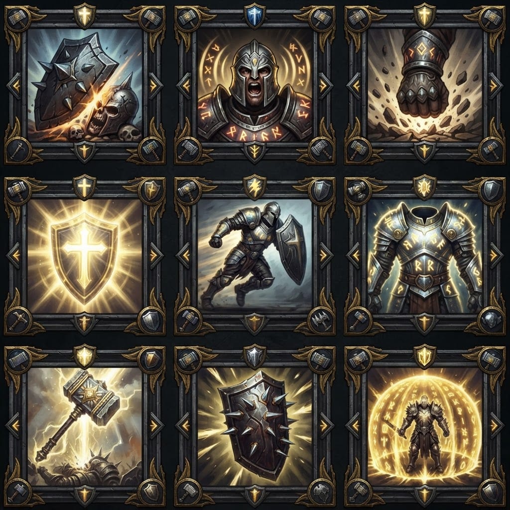Image: Game UI spritesheet, exactly 3x3 equal square spel