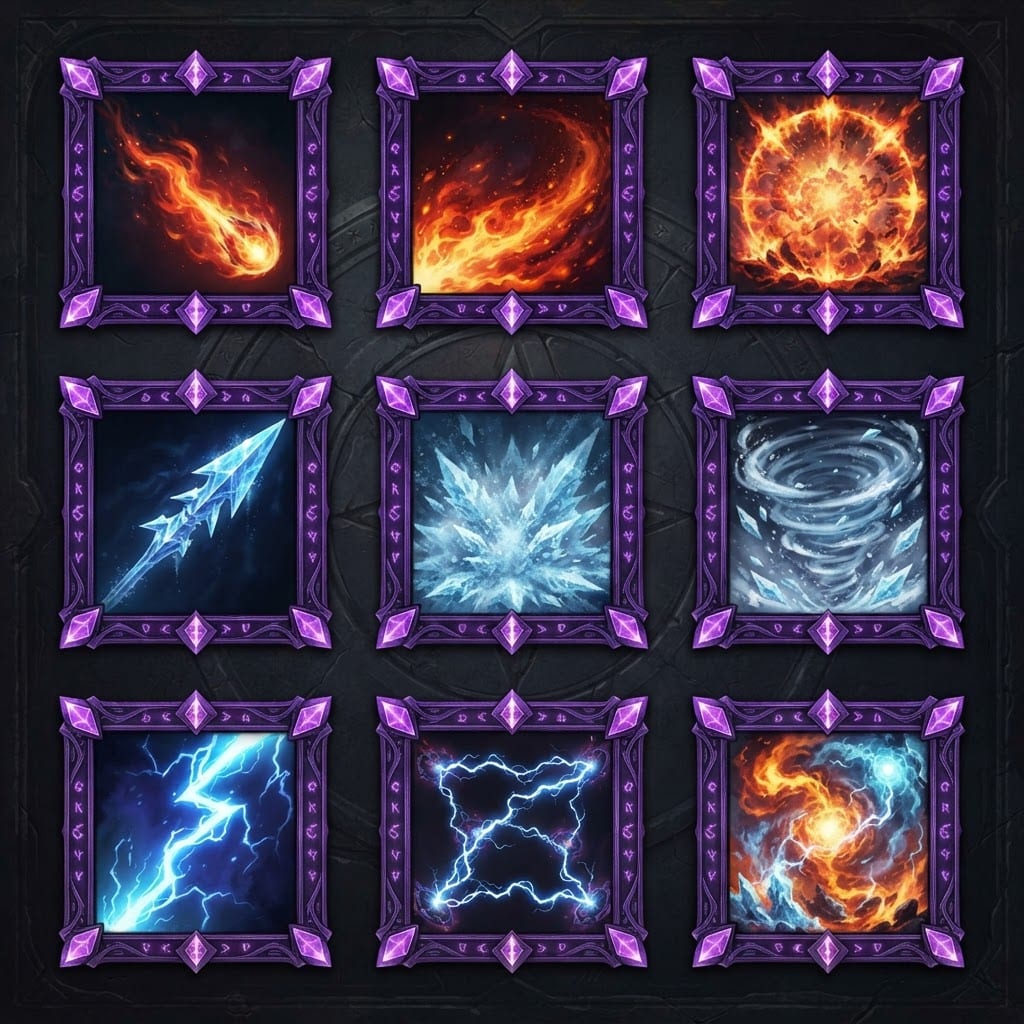 Image: Game UI spritesheet, exactly 3x3 equal square spel
