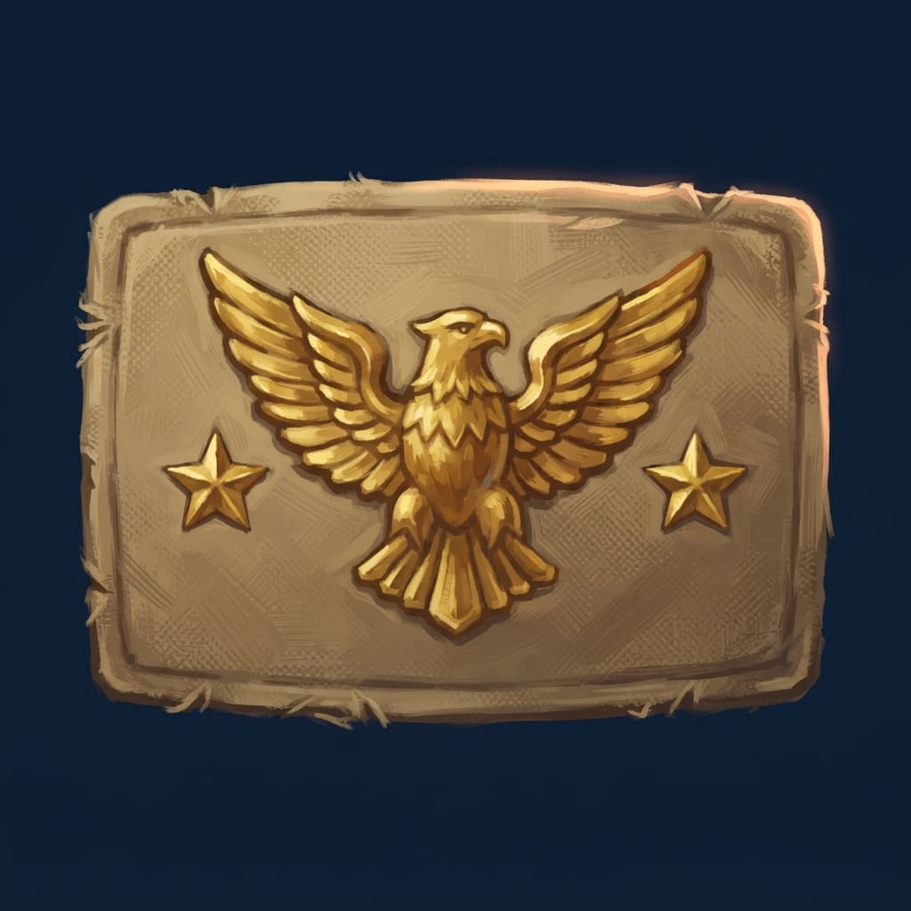 Image: A single military rank insignia patch, painted gam