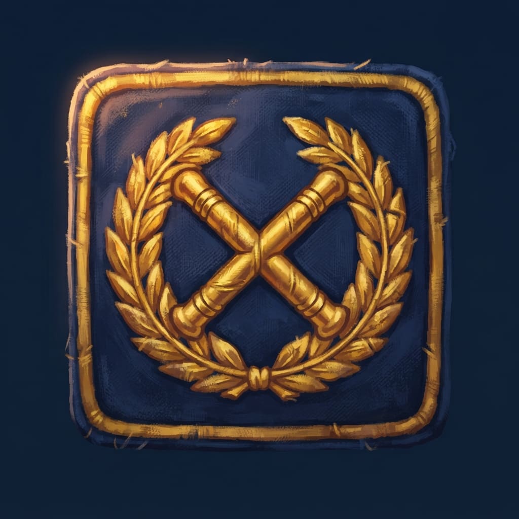Image: A single military rank insignia patch, painted gam