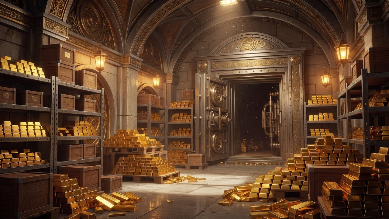 Gold Cat Hangout Bank Vault Treasure Room Background