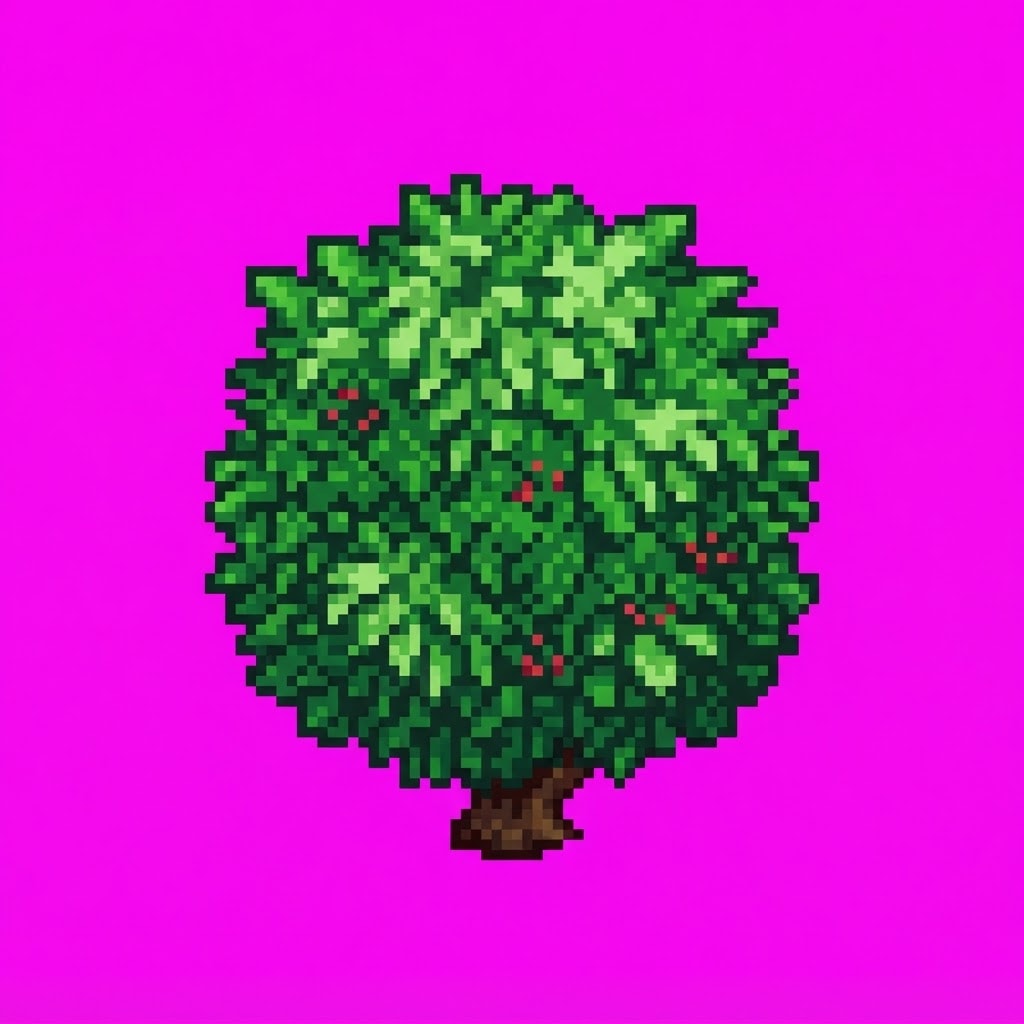 Image: pixel art small round garden bush game asset, Star