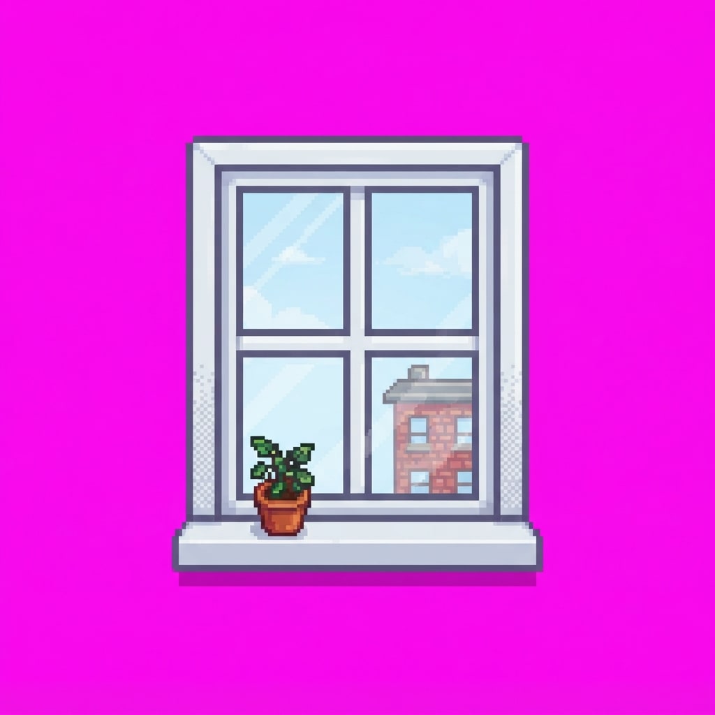 Image: pixel art window game asset for an apartment inter