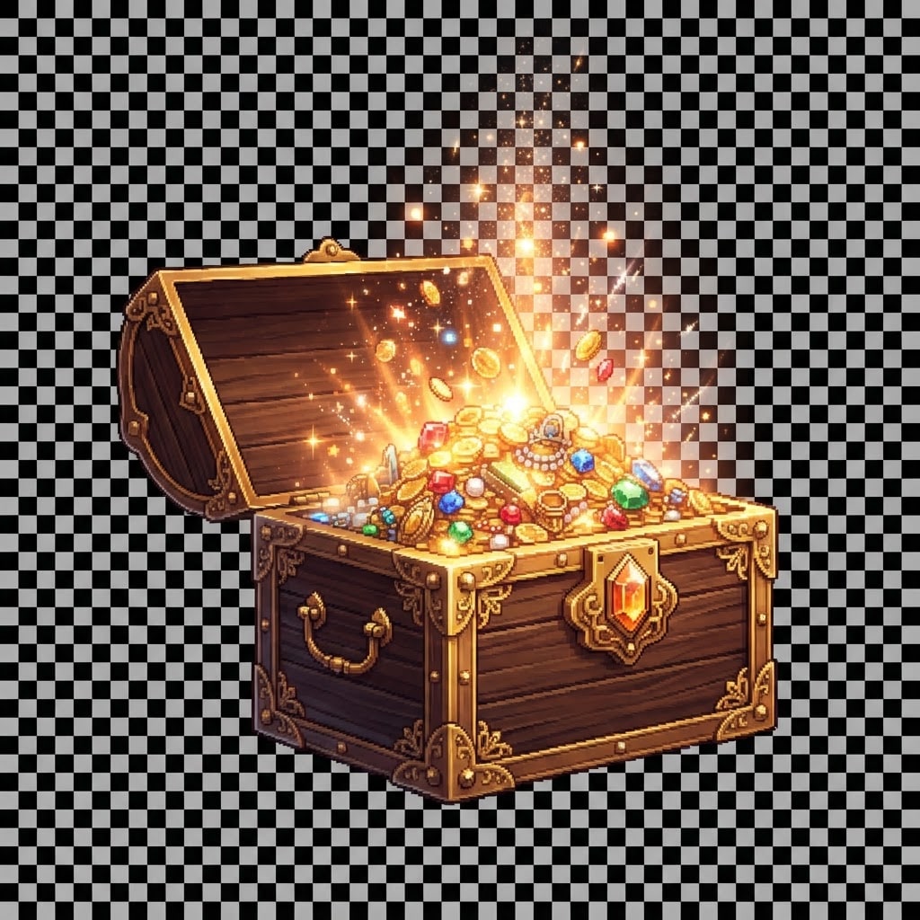 Image: Ornate golden treasure chest OPEN with lid flipped