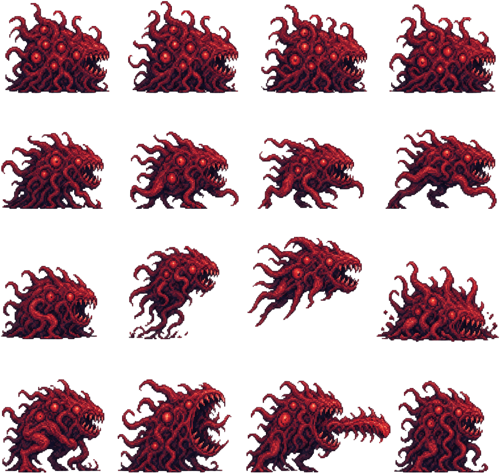 Monster Form Pixel Animation Frame Sheet