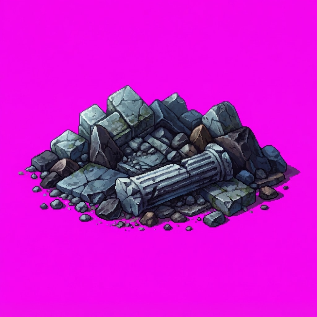 Image: Pixel art sprite of a small pile of broken stone r