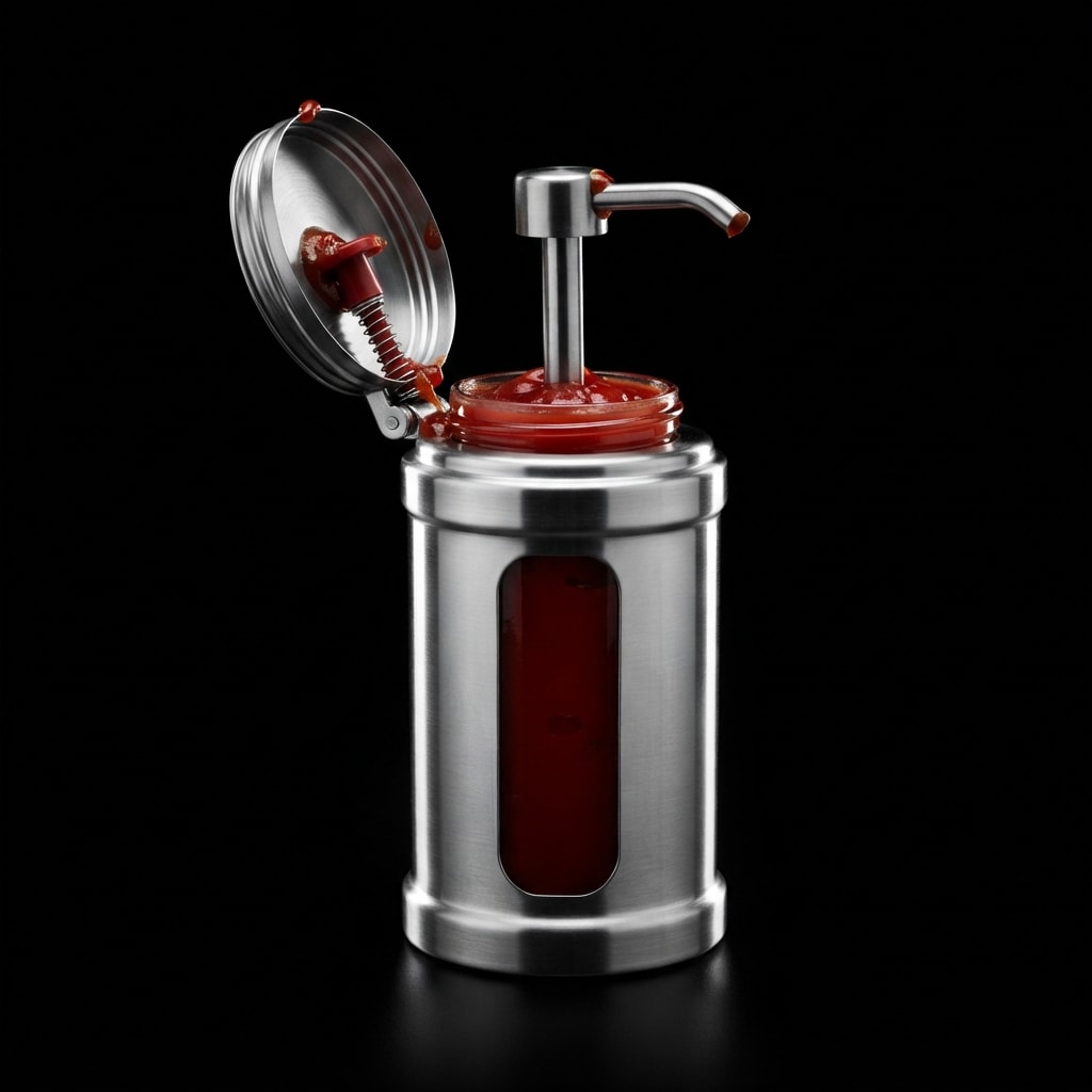 Image: Product photograph of a stainless steel condiment