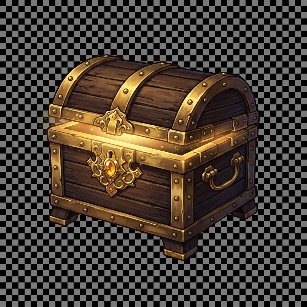Image: Single ornate fantasy wooden treasure chest game s