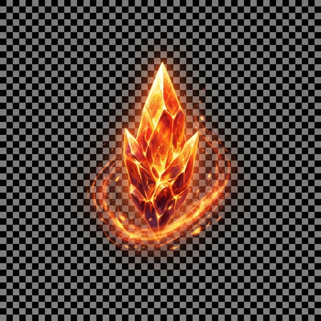 Image: Single Ember Shard crystal game icon, glowing oran