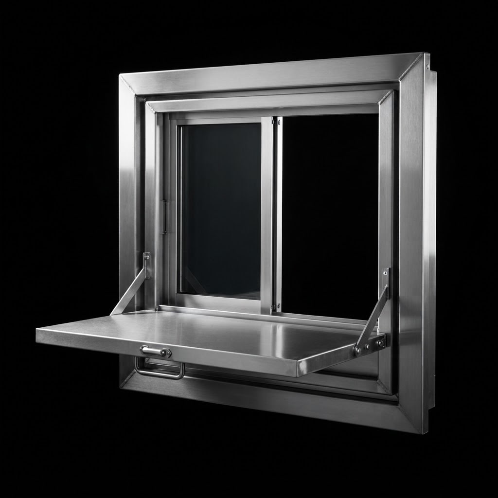 Image: Product photograph of a stainless steel pass throu