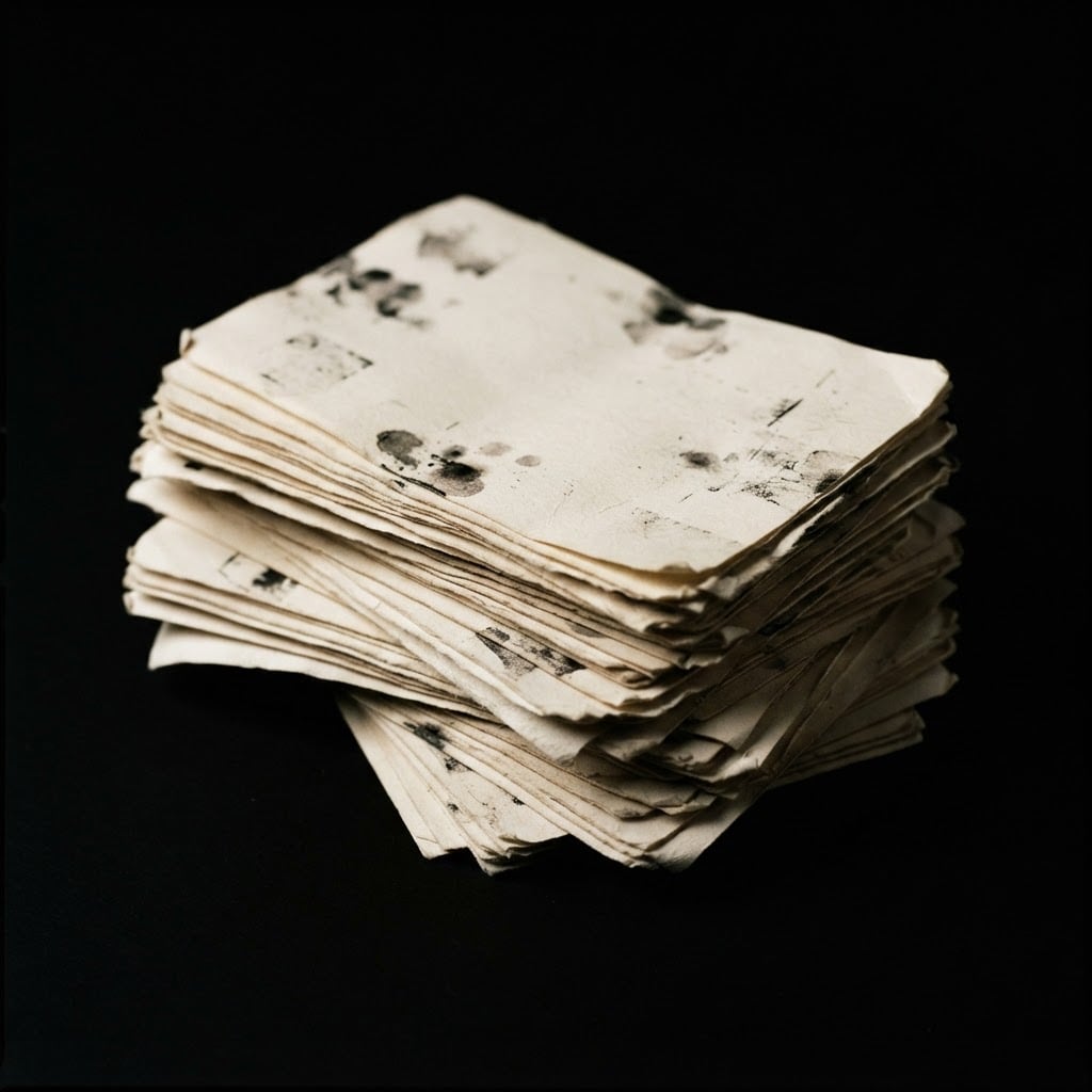 Image: Product photograph of a loose stack of cheap print