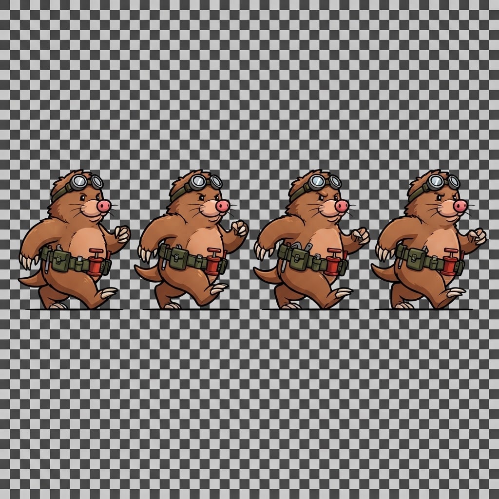 Image: Horizontal 4-frame walk cycle sprite sheet for a s