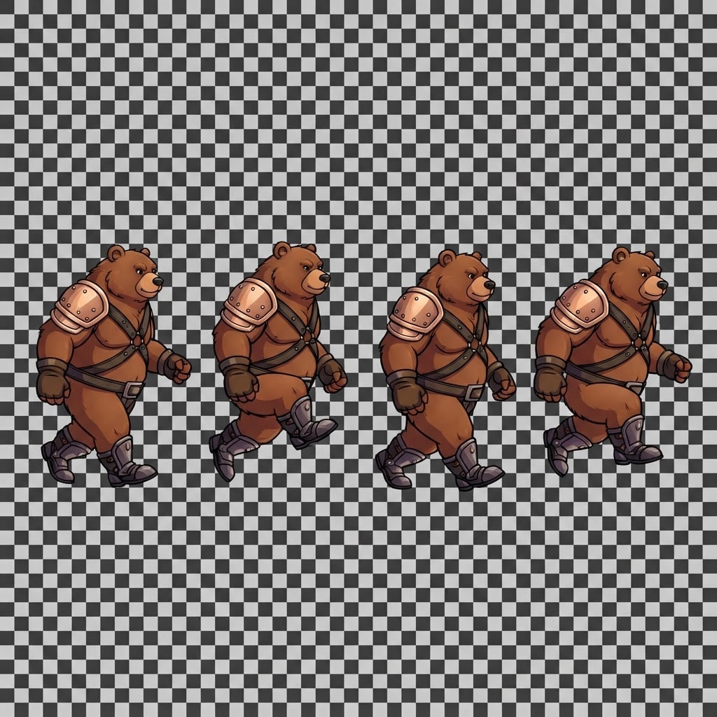 Image: Horizontal 4-frame walk cycle sprite sheet for a b