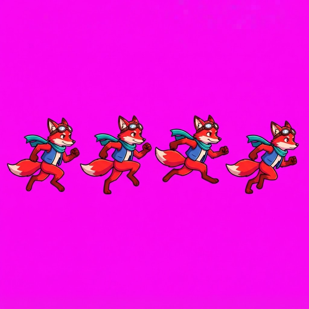 Image: Game sprite sheet on SOLID HOT MAGENTA #FF00FF fla