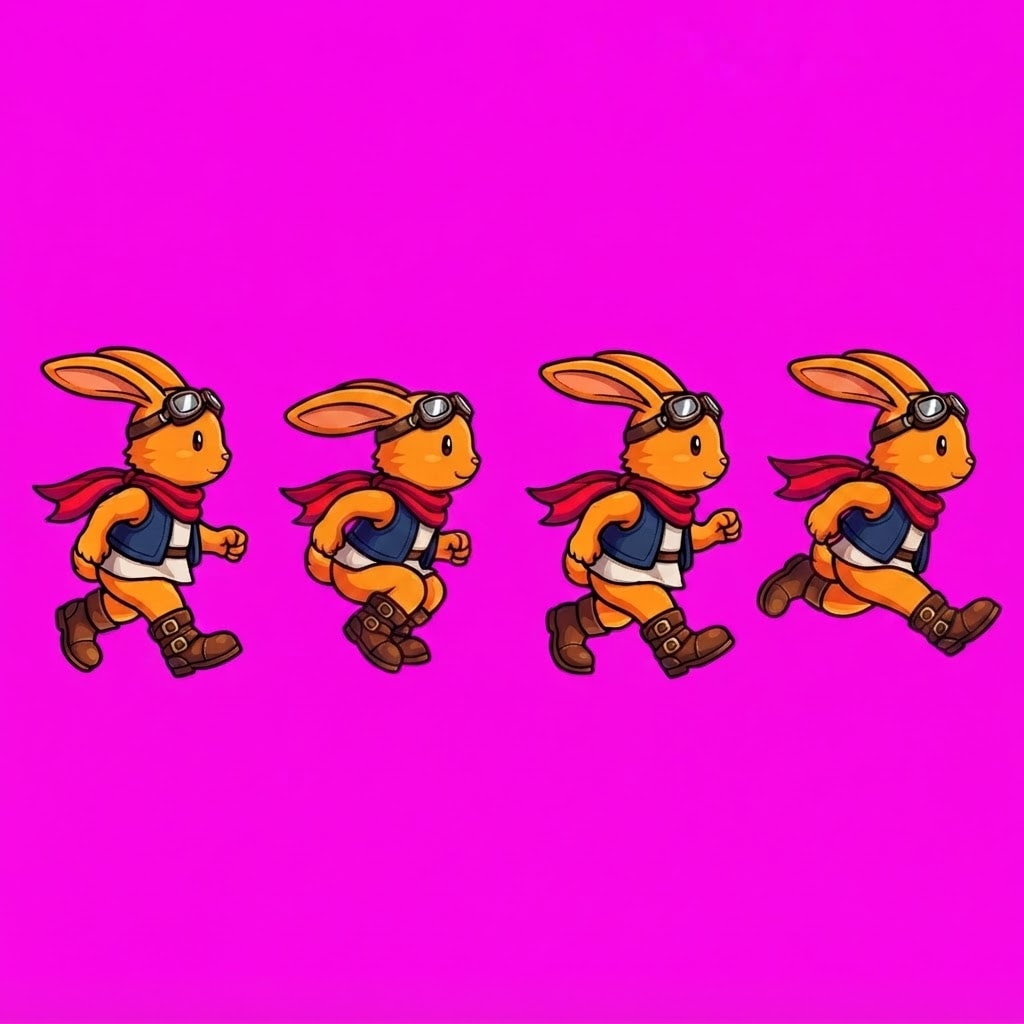 Image: Game sprite sheet on SOLID HOT MAGENTA #FF00FF fla