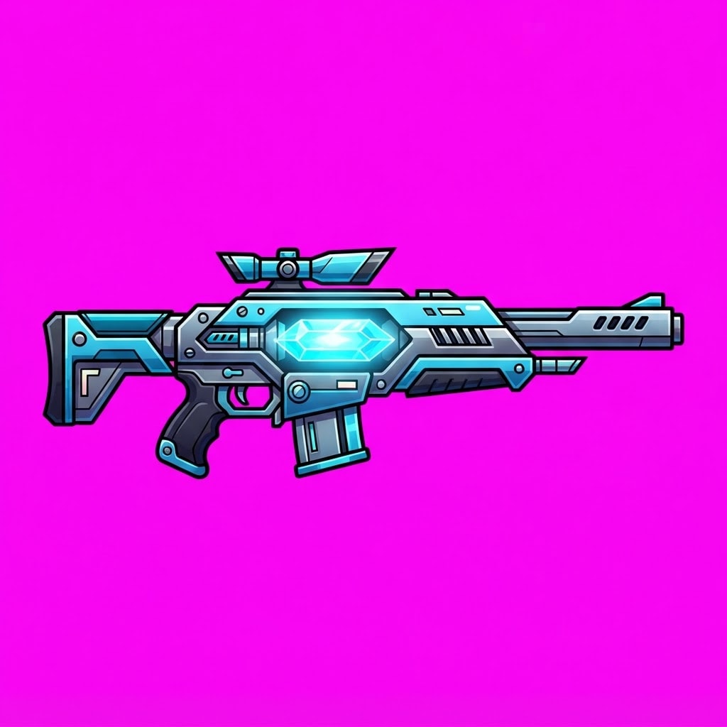 Image: Single clean game weapon icon on SOLID HOT MAGENTA