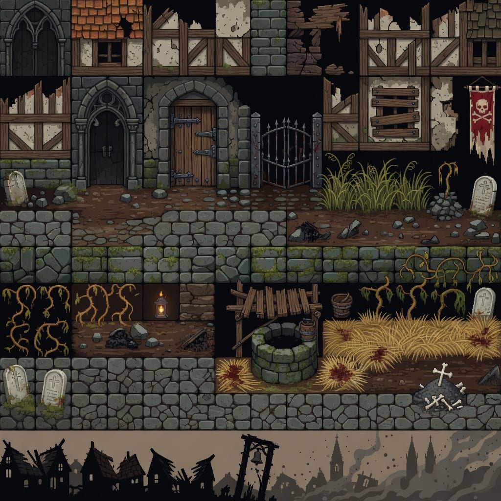 Ashes of the Old World - Plague Village Tileset