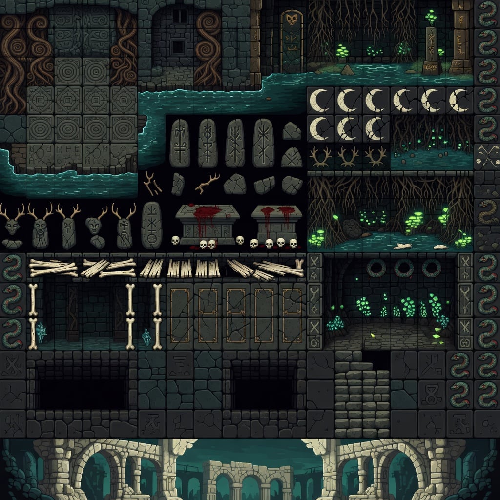 Ashes of the Old World - Underground Pagan Temple Tileset
