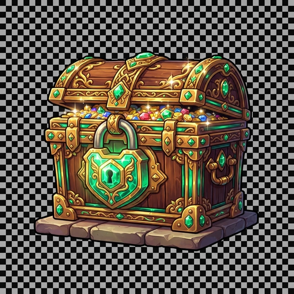 Image: Game chest prop sprite: ornate high-value overflow