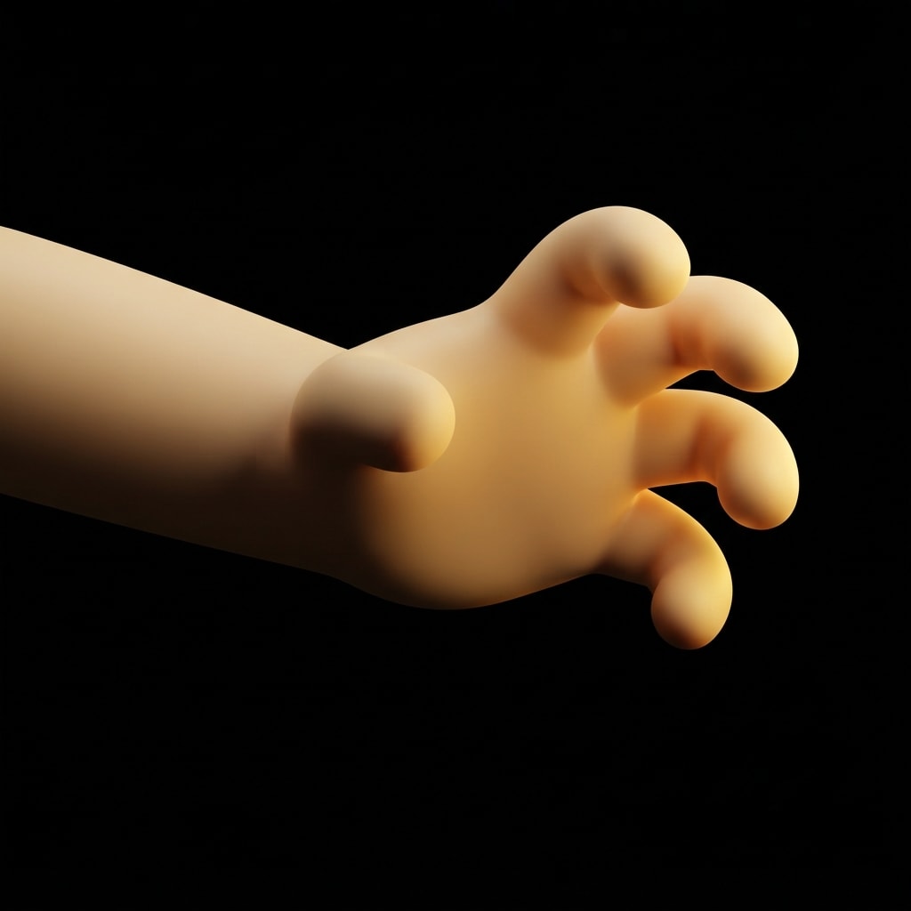Image: A single stylized cartoon HAND on a PURE SOLID BLA