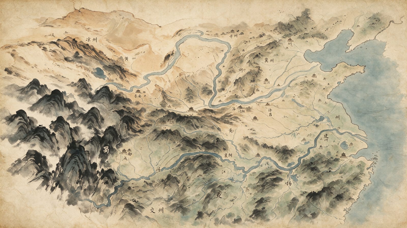 Three Kingdoms Ink-Wash Strategy Map