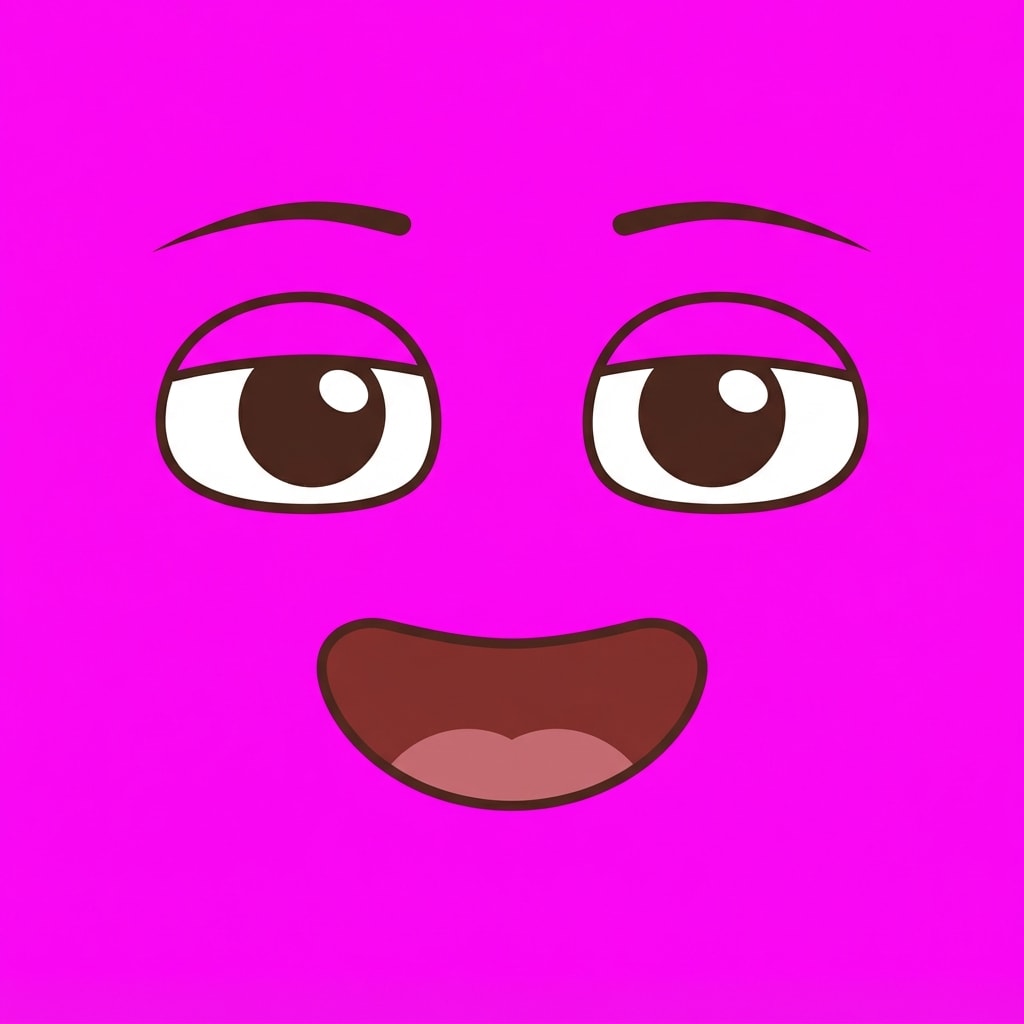 Image: ONLY facial features on a solid bright MAGENTA (#F