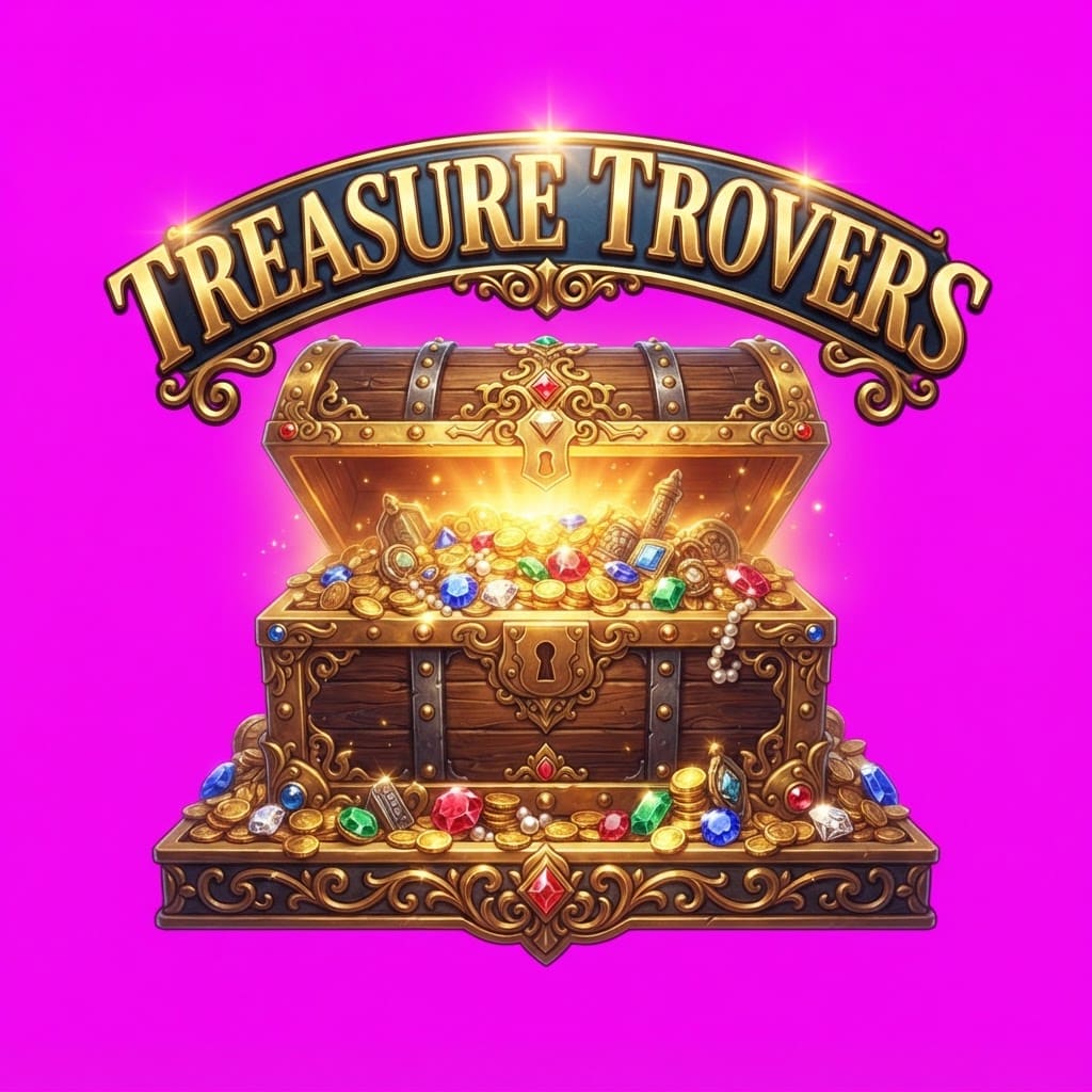 Image: AAA Steam game logo chest-centric: giant ornate wo