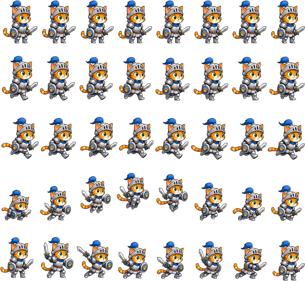 Ginger Cat Knight Core Animation Sprite Sheet